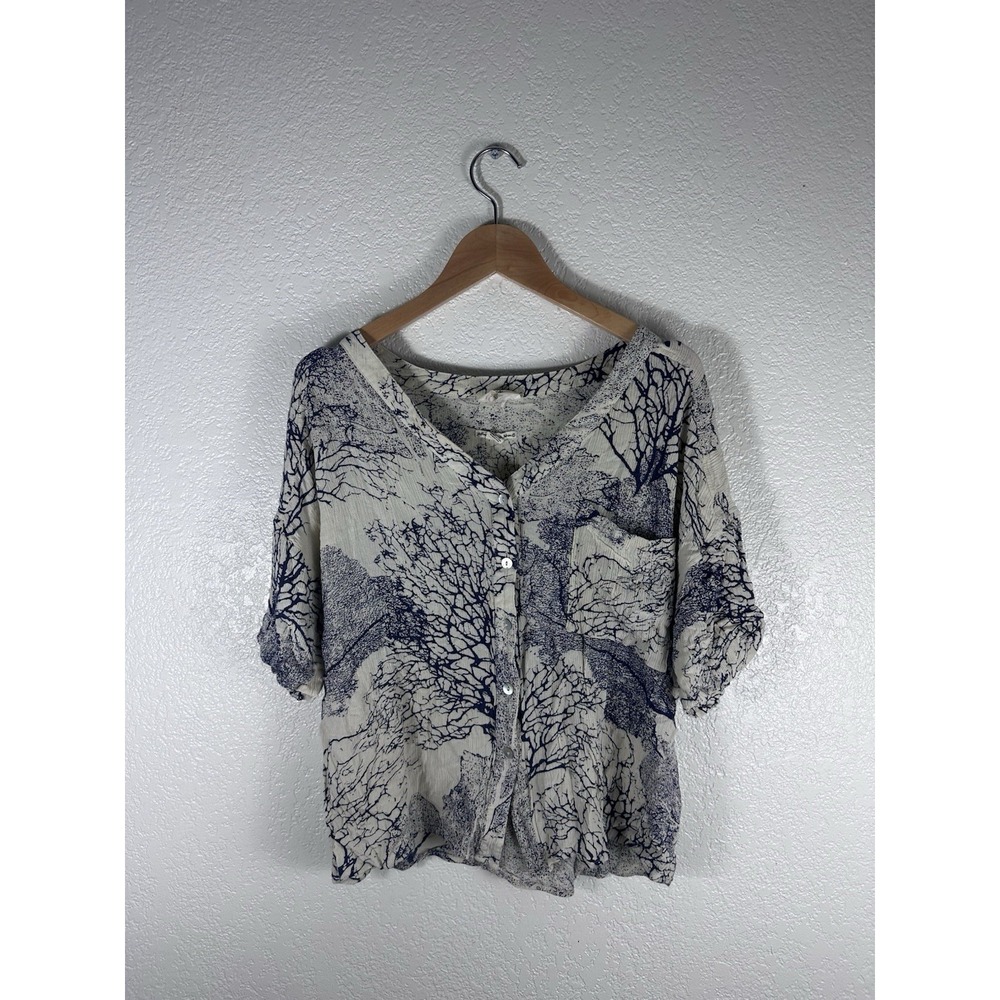 Quiksilver Collection Women's Small Coral Reef Print Button Front Blouse Top